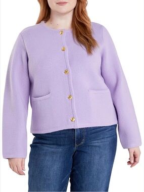 English Factory Lilac Button-Front Knit Cardigan with Gold Buttons